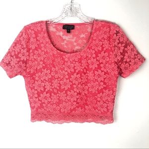 TOPSHOP Pink/Melon Lace Crop Top